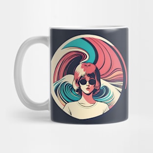 Summer Vibes - Retro, Vintage Style Girl in Glasses Mug